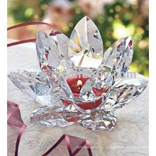 Candelero de cristal claro de la flor de Lotus para la fuente del banquete de boda